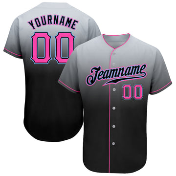 Custom Gray Pink-Black Authentic Fade Fashion Baseball Jersey