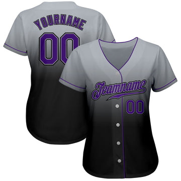 Custom Gray Purple-Black Authentic Fade Fashion Baseball Jersey