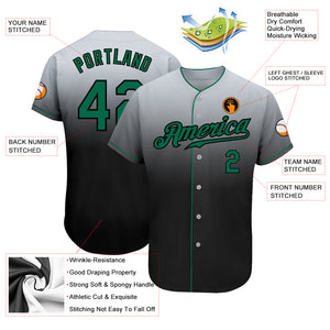 Custom Gray Kelly Green-Black Authentic Fade Fashion Baseball Jersey