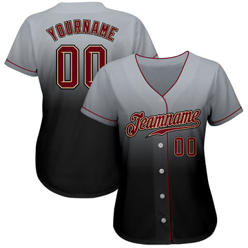 Custom Gray Crimson-Black Authentic Fade Fashion Baseball Jersey