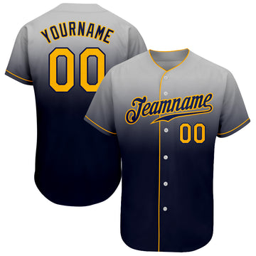 Custom Gray Gold-Navy Authentic Fade Fashion Baseball Jersey