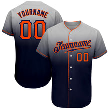 Load image into Gallery viewer, Custom Gray Orange-Navy Authentic Fade Fashion Baseball Jersey
