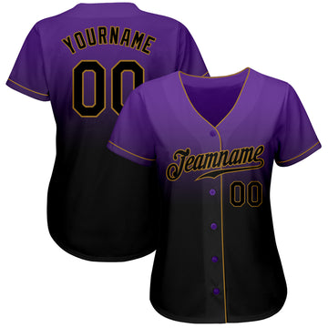 Custom Purple Black-Old Gold Authentic Fade Fashion Baseball Jersey