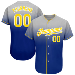 Custom Gray Gold-Royal Authentic Fade Fashion Baseball Jersey