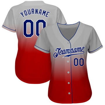 Custom Gray Royal-Red Authentic Fade Fashion Baseball Jersey