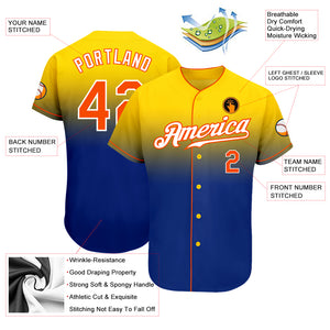 Custom Yellow Orange-Royal Authentic Fade Fashion Baseball Jersey