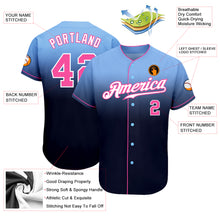 Load image into Gallery viewer, Custom Light Blue Pink-Navy Authentic Fade Fashion Baseball Jersey
