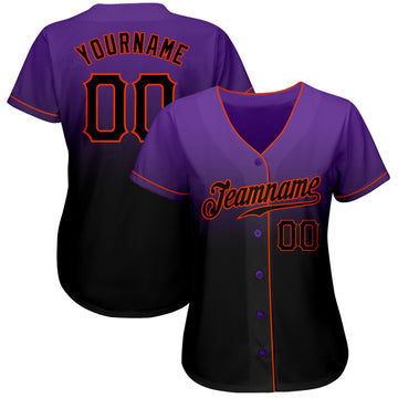 Custom Purple Black-Orange Authentic Fade Fashion Baseball Jersey