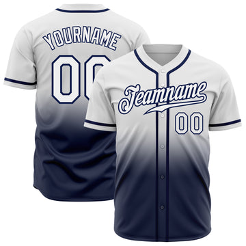 Custom White White-Navy Authentic Fade Fashion Baseball Jersey