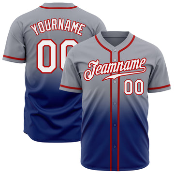 Custom Gray White Royal-Red Authentic Fade Fashion Baseball Jersey