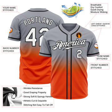 Custom Gray White Orange-Black Authentic Fade Fashion Baseball Jersey