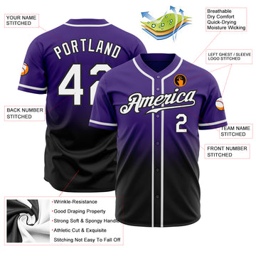 Custom Purple White-Black Authentic Fade Fashion Baseball Jersey