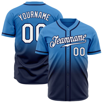 Custom Powder Blue White-Navy Authentic Fade Fashion Baseball Jersey