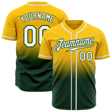 Custom Yellow White-Green Authentic Fade Fashion Baseball Jersey