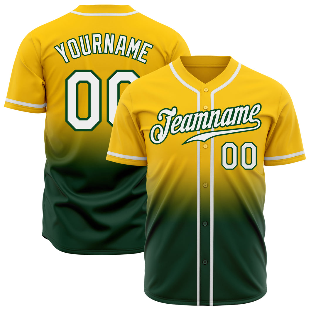 Custom Yellow White-Green Authentic Fade Fashion Baseball Jersey