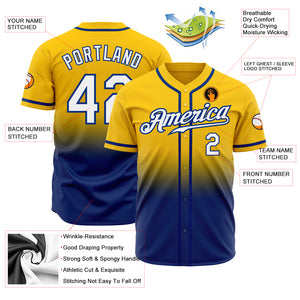 Custom Yellow White-Royal Authentic Fade Fashion Baseball Jersey