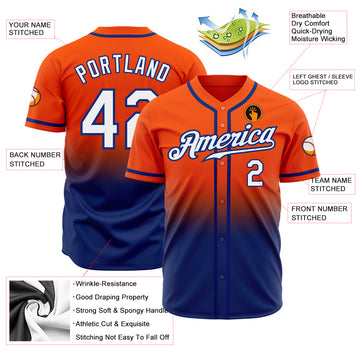 Custom Orange White-Royal Authentic Fade Fashion Baseball Jersey