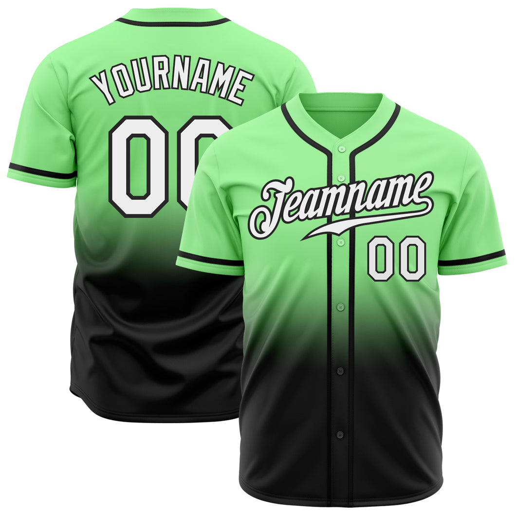 Custom Pea Green White-Black Authentic Fade Fashion Baseball Jersey