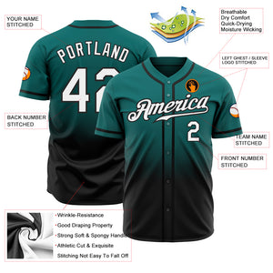 Custom Teal White-Black Authentic Fade Fashion Baseball Jersey