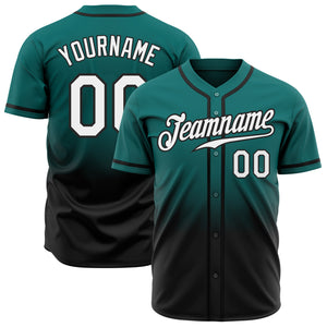 Custom Teal White-Black Authentic Fade Fashion Baseball Jersey