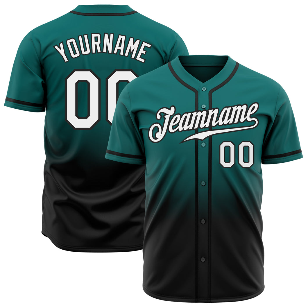 Custom Teal White-Black Authentic Fade Fashion Baseball Jersey