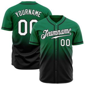 Custom Kelly Green White-Black Authentic Fade Fashion Baseball Jersey