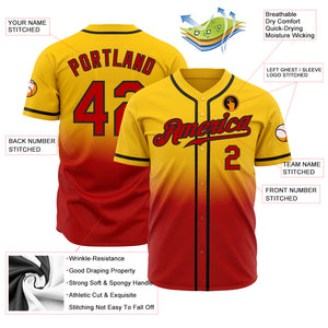 Custom Yellow Red-Black Authentic Fade Fashion Baseball Jersey