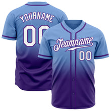 Load image into Gallery viewer, Custom Light Blue White-Purple Authentic Fade Fashion Baseball Jersey
