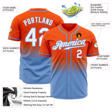 Custom Orange White-Light Blue Authentic Fade Fashion Baseball Jersey