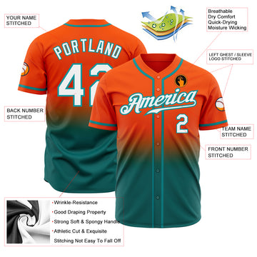 Custom Orange White-Teal Authentic Fade Fashion Baseball Jersey