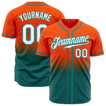 Custom Orange White-Teal Authentic Fade Fashion Baseball Jersey