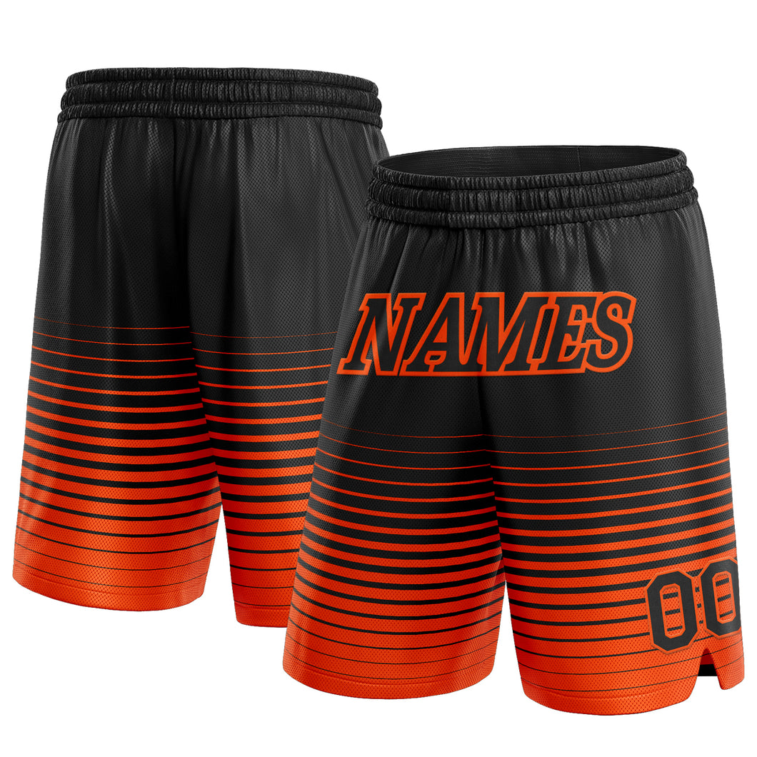 Custom Black Orange Pinstripe Fade Fashion Authentic Basketball Shorts