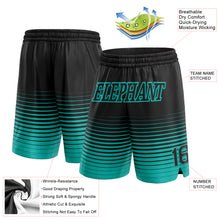 Load image into Gallery viewer, Custom Black Aqua Pinstripe Fade Fashion Authentic Basketball Shorts
