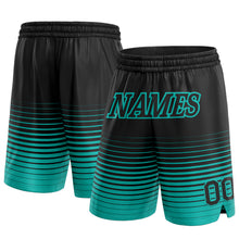 Load image into Gallery viewer, Custom Black Aqua Pinstripe Fade Fashion Authentic Basketball Shorts
