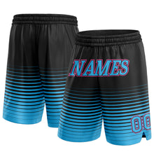 Load image into Gallery viewer, Custom Black Sky Blue-Pink Pinstripe Fade Fashion Authentic Basketball Shorts
