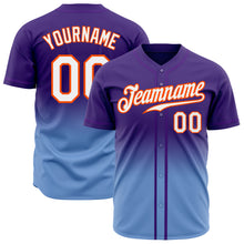 Load image into Gallery viewer, Custom Purple White Light Blue-Orange Authentic Fade Fashion Baseball Jersey
