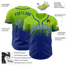 Load image into Gallery viewer, Custom Neon Green White-Royal Authentic Fade Fashion Baseball Jersey
