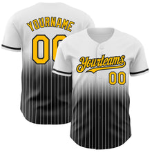 Load image into Gallery viewer, Custom White Pinstripe Gold-Black Authentic Fade Fashion Baseball Jersey
