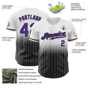 Custom White Pinstripe Purple-Black Authentic Fade Fashion Baseball Jersey