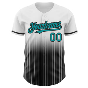 Custom White Pinstripe Teal-Black Authentic Fade Fashion Baseball Jersey