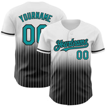 Load image into Gallery viewer, Custom White Pinstripe Teal-Black Authentic Fade Fashion Baseball Jersey
