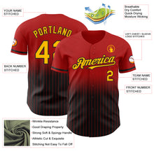 Load image into Gallery viewer, Custom Red Pinstripe Gold-Black Authentic Fade Fashion Baseball Jersey
