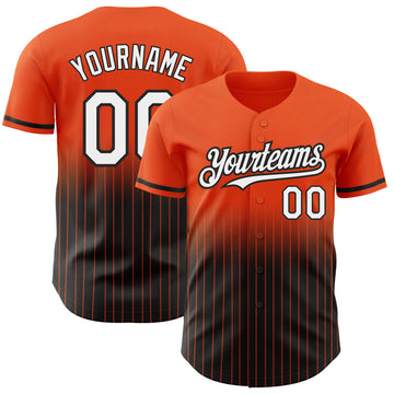 Custom Orange Pinstripe White-Black Authentic Fade Fashion Baseball Jersey