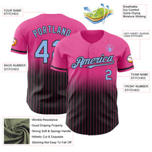 Load image into Gallery viewer, Custom Pink Pinstripe Light Blue-Black Authentic Fade Fashion Baseball Jersey
