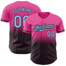 Load image into Gallery viewer, Custom Pink Pinstripe Light Blue-Black Authentic Fade Fashion Baseball Jersey
