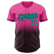 Load image into Gallery viewer, Custom Pink Pinstripe Aqua-Black Authentic Fade Fashion Baseball Jersey
