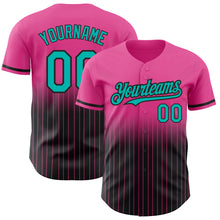 Load image into Gallery viewer, Custom Pink Pinstripe Aqua-Black Authentic Fade Fashion Baseball Jersey
