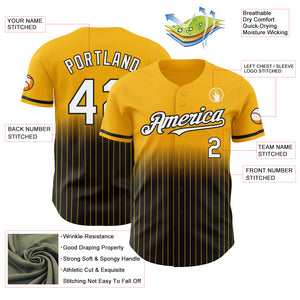 Custom Gold Pinstripe White-Black Authentic Fade Fashion Baseball Jersey