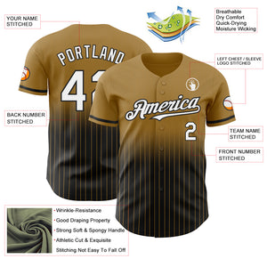 Custom Old Gold Pinstripe White-Black Authentic Fade Fashion Baseball Jersey