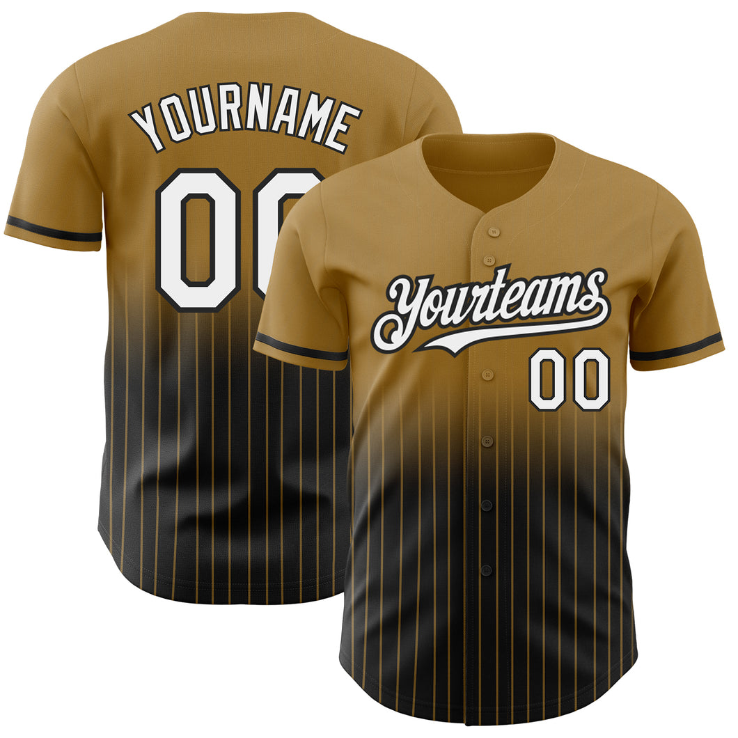 Custom Old Gold Pinstripe White-Black Authentic Fade Fashion Baseball Jersey